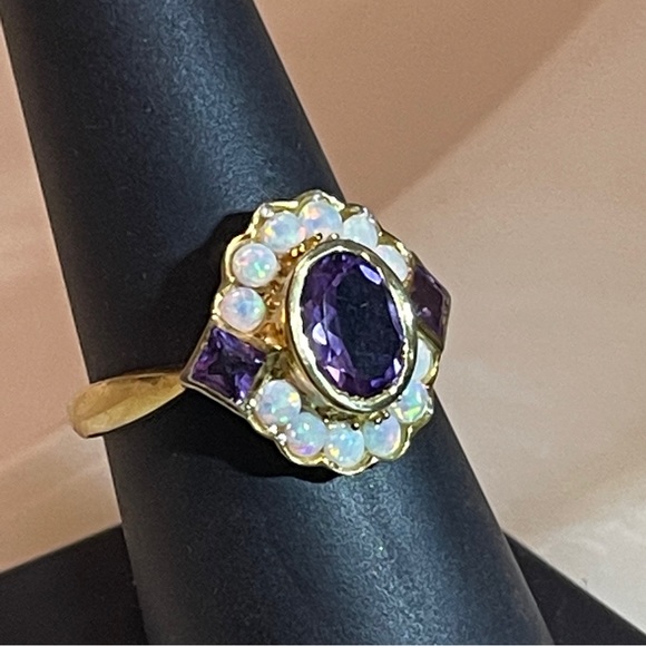 🎁A STUNNER of a Ring! Amethyst & Opal 925 Silver/GP! - Picture 4 of 16